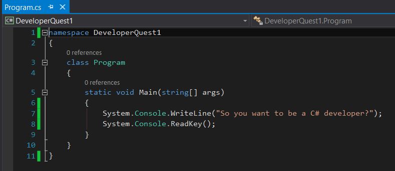 added console writeline charp code