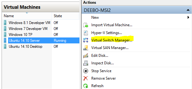Navigating to Virtual Switch Manager