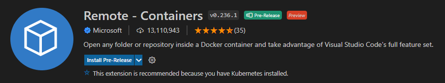 Remote Containers extension